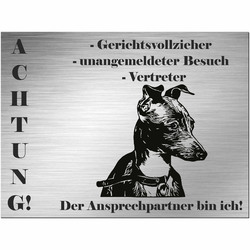 Greyhound Windhund - Schild bedruckt - Edelstahl Look - Hund - Spruch - Warnung