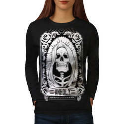 Wellcoda Unholy Rose Death Skull langärmeliges Damen-T-Shirt, lässiges Design