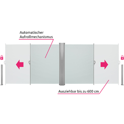 Alu Doppel Seitenmarkise Sonnenschutz Sichtschutz Windschutz Terrasse UV grauin den Größen ✔160 x 300 cm ✔180 x 300 cm ✔200 x 300 cm