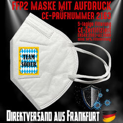 FFP2 Maske Atemschutzmaske Mundschutz CE 2163 Bayern Team Söder 5-lagig