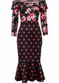 Carmen-Kleid mit Print Gr. 32/34 Schwarz Rot Rosa Midi Abend-Dress 1xget NEUw