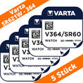 5 x VARTA  Watch V364 Uhren-Batterie Knopfzelle SR60 SR621SW AG1