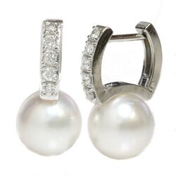 Akoya Pearl Diamant Tropfen Ohrringe 14k Gold - Runde Weiße Salzwasser Perlen