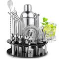 30 tlg Edelstahl Cocktail Shaker Set 750ml Shaker mit 360° drehbarem Acrylbasis