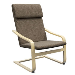 Sessel mit Kopfstütze und Armlehnen, Bezug in Leinenoptik, Holzgestell, Braun