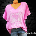 Italy Damen Shirt Oversized kurzarm T-Shirt  Adler Cotton Rosa 40 42 44 NEU