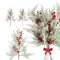 6 StüCk Weihnachtliche Rote Beerenstiele, Tannenzweige mit Schnee, 48,3 Cm,9429