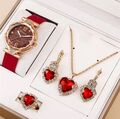 Damen Schmuckset Uhr Und Kette Fashion Watch Necklace Set Rot Geschenk