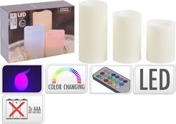 LED Kerzen Set 3er Echtwachs Farbwechsel Fernbedienung Timer Batteriebetrieb