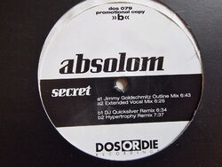 12" Maxi Absolom – Secret (Dos Or Die Recordings, Promo Copy, Good Condition)
