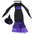 Blau-schwarzes Hexenkleid mit Hut für Party und Auftritte