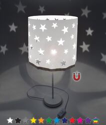 Nachttischlampe weiße Sterne + EREKI Magnet Set + SONDERBIRNE ENTHALTEN