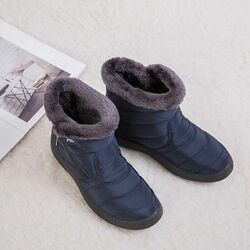 Damen Winter Schnee Schuhe Frauen Fell Warmfutter Wasserdicht Stiefel Flach Boot