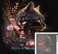 Diamond Painting 40x40cm Schwarze Katze mit Blumen Fantasy DIY Eckige Steinchen