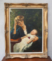 Vintage Ölgemälde großes Gemälde Frau mit Baby im Arm signiert vom Künstler