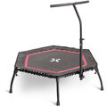 SportPlus Fitness Trampolin für zuhause, mit Haltestange, Himbeere