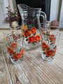Retro Vintage Limonade Wasserkrug Gläser Set Blumenmuster Rose 