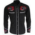 Relco schwarz rot Rockabilly Biker Western Cowboy Schädel Flamme besticktes Shirt