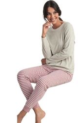 Damen Pyjama Frottee Baumwolle Schlafanzug Nachtwäsche 2Teiler Set Lang Arm PyQu