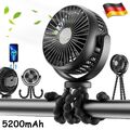 360° Mini USB Ventilator mit Akku 5200mAh Clip Fan Tischventilator Lüfter Leise