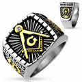 Freimaurer Ring Herren Edelstahl Tempelritter Ring Masonic Siegelring Symbol G