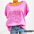 Oversized Italy Damen Shirt 3D Waschung Frontdruck Sterne Rosa  38 40 42 NEU