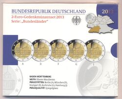 2013 Baden-Württemberg Kloster Maulbronn, VfS-Blister, 5x2€, A-J PP