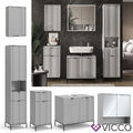 Badmöbel-Set Eliza, Grau, Badezimmer, moderne Badserie, extravagante Front Vicco