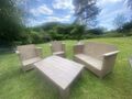 Gartengarnitur, Lounge Gruppe im Bauholz Design, vierteilig neuwertiger Zustand