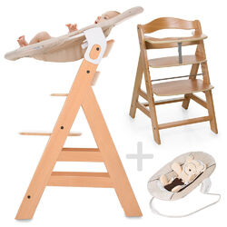 Hauck Hochstuhl Alpha Plus Holz Natur Newborn Set - Neugeboreneneinsatz & Wippe