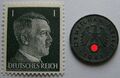 REICHSPFENNIG MÜNZE + BRIEFMARKE ADOLF HITLER - DEUTSCHES REICH - WK II.