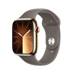 Apple Watch Series 9 45 mm Edelstahlgehäuse Gold Sportarmband S/M Cellular