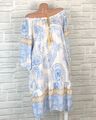 Italy Carmen Kleid Hängerchen Tunika V-Neck Volant Print 42 44 46 Blau H T845