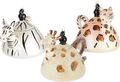 3-TLG. Weihnachtskugel Set Teekannen für Teaparty Giraffe Zebra Leopard aus Glas