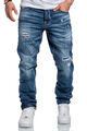 Herren Jeans Regular Straight Fit Denim Hose Destroyed 7984