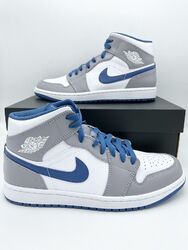 Nike Air Jordan 1 Mid True Blue Grey Grau Blau Herren Schuhe Sneaker 40-46