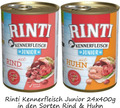 Rinti Kennerfleisch Junior |  Huhn & Rind | 24x 400g | Nassfutter Mix