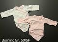 2 Bornino Langarm Body s Gr. 50/56 Rosa Weiß Baby Kind Gebraucht 