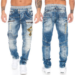 Cipo & Baxx Herren Jeans Regular Fit Hose 293 Blau Edle Dicke Nähte Design Pants