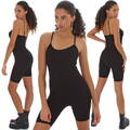 Damen Freizeit Jumpsuit Overall Spaghettiträger Feinripp V-Ausschnitt Shorts 
