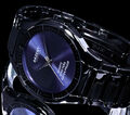 Akzent Herren Männer Armband Uhr Schwarz Blau Flaches Design im Keramik Look 3