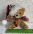 Hermann Teddy mit Mütze Miniatur Weihnachtsbär in sehr gutem Zustand H:ca. 7,5cm