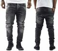 2018 Herren BikerJeans Destroyed Schwarz Slim-Fit Clubwear Denim Jeans NEU