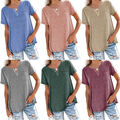 Frauen Kurzarm T-Shirt V-Ausschnitt Taste Mehrfarbige Tops Einfarbig Mode ˇ