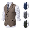 Herren Tweed Revers Wolle Weste V-Ausschnitt ärmellose Weste Vintage Anzug DE