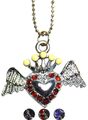 Vintage FLYING HEART Retro Krönchen Strass Kronen Glitzer HALSKETTE Rockabilly