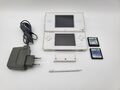 Nintendo DS Lite Hand Konsole Weiss + Original Ladekabel + 2 Spiele + Stift  