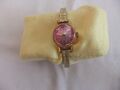 Vintage Damen rosa Facette goldfarbenes Armband Handaufzug 17 Juwelenuhr