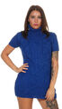 Strickkleid Pullikleid Pullover Damen Strick Kleid Minikleid Sweater Blau 36/38