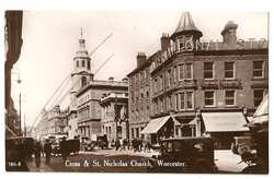 WORCESTER ( Worcs) : Cross and St Nicholas Church + active street scene RP RP